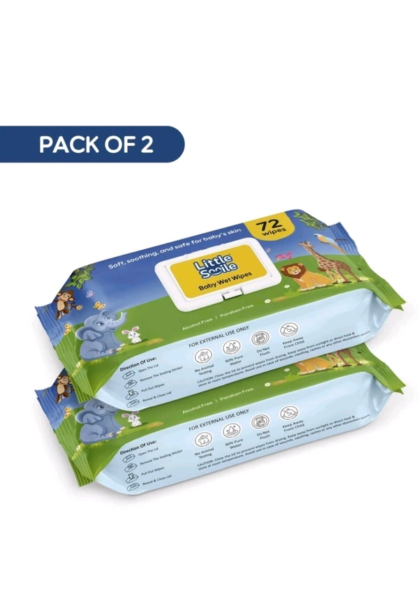 Little Smile Baby Wipes - Soft, Safe & Gentle Care Pack of 2| 72 Wipes (2 Wipes)