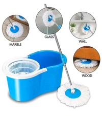 Shopglobal Run Wet 360° Spin Floor Cleaning Tech Bucket Set ( 1 Bucket,1Mop Rod Stick, 2 Refills )