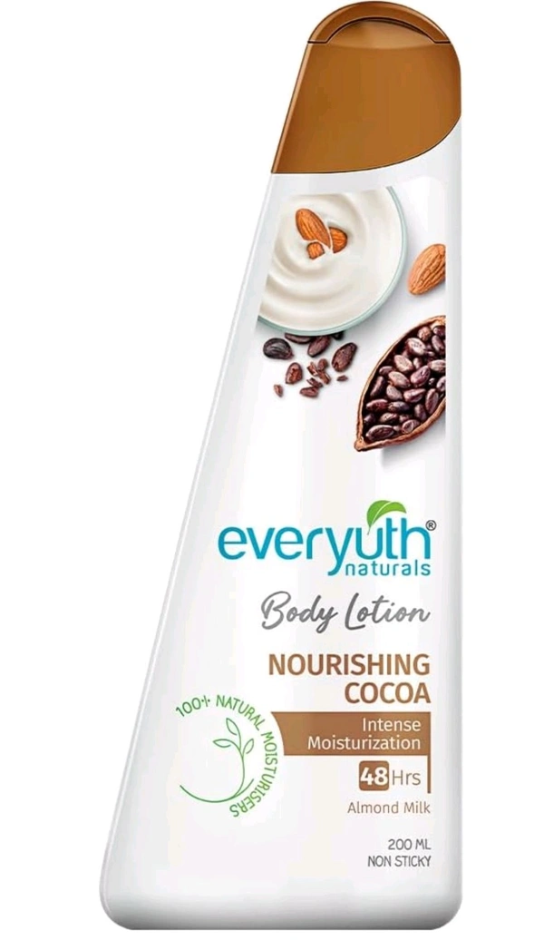 Everyuth Naturals Body Lotion Nourishing Cocoa| 48 hr Moisturization|Long-lasting|Quick Absorbing|for Men & Women|Pure Cocoa|100% Natural Almond Milk - 200ml