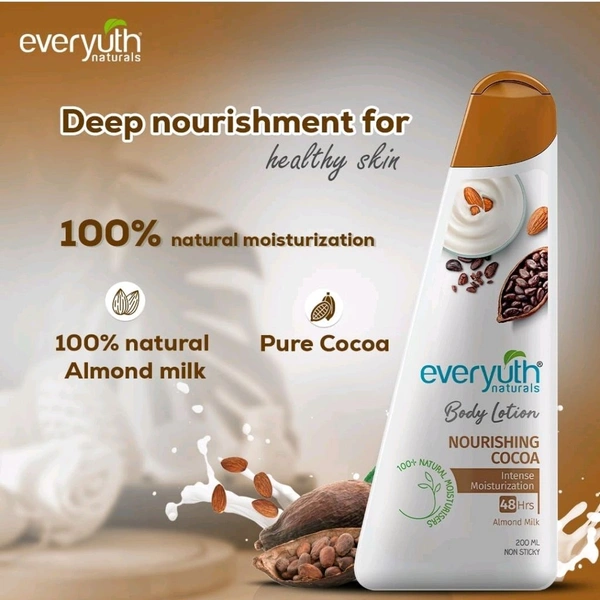 Everyuth Naturals Body Lotion Nourishing Cocoa| 48 hr Moisturization|Long-lasting|Quick Absorbing|for Men & Women|Pure Cocoa|100% Natural Almond Milk - 200ml