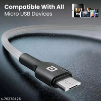 Portronics Konnect B Micro USB Cables For Fast Charging & Data Sync 3.0 Amp with PVC Heads I Nylon Braided I 1 mtr(Grey
