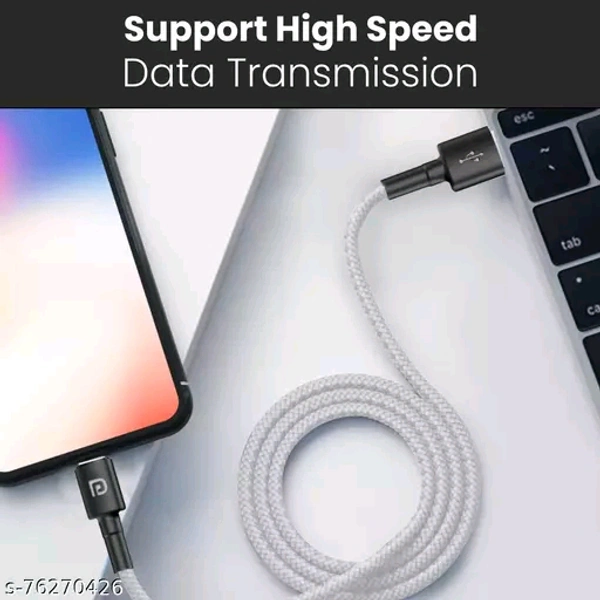 Portronics Konnect B Micro USB Cables For Fast Charging & Data Sync 3.0 Amp with PVC Heads I Nylon Braided I 1 mtr(Grey