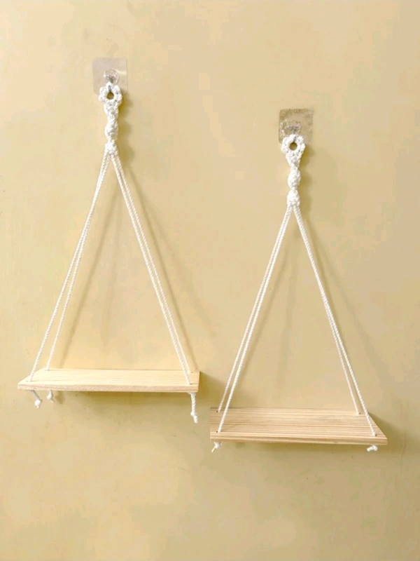 Macrame Wall Hanging Shelf, Cotton Rope Woven Decor 2 Shelves for Plants (30 cm, White)