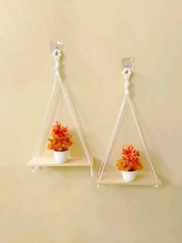 Macrame Wall Hanging Shelf, Cotton Rope Woven Decor 2 Shelves for Plants (30 cm, White)