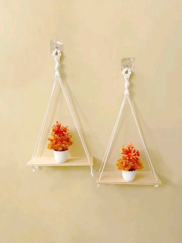 Macrame Wall Hanging Shelf, Cotton Rope Woven Decor 2 Shelves for Plants (30 cm, White)