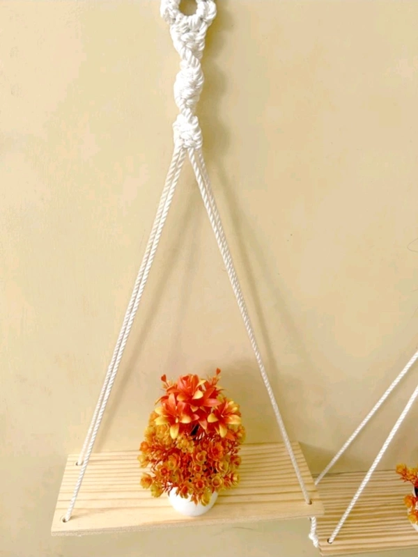 Macrame Wall Hanging Shelf, Cotton Rope Woven Decor 2 Shelves for Plants (30 cm, White)