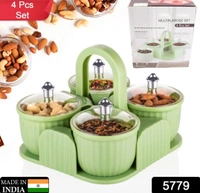 Multipurpose Jar Dryfruit Set, Candy, Chocolate, Snacks Storage Jar, Masala Jar for Home and Kitchen Airtight Dry Fruit Plastic Storage Container Tray Set With Lid & 4 Serving Jar Container for Sweets,Chips,Cookies|(4 Pc Set)