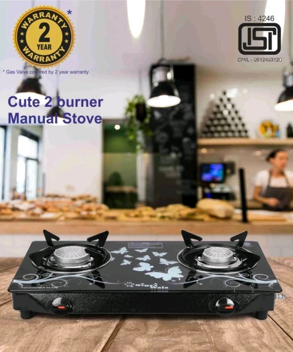 Sigri-Wala Surya Toughened Door Step Stain less Steel Glass Manual Gas Stove ( 2 Borner )