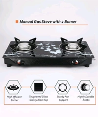 Sigri-Wala Surya Toughened Door Step Stain less Steel Glass Manual Gas Stove ( 2 Borner )