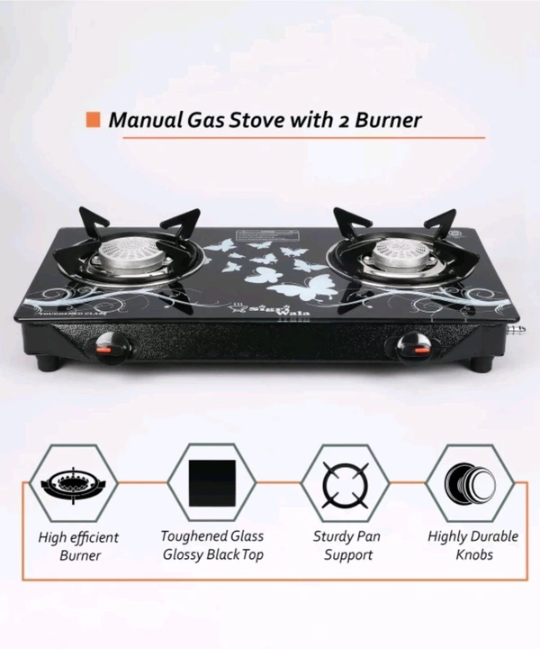 Sigri-Wala Surya Toughened Door Step Stain less Steel Glass Manual Gas Stove ( 2 Borner )