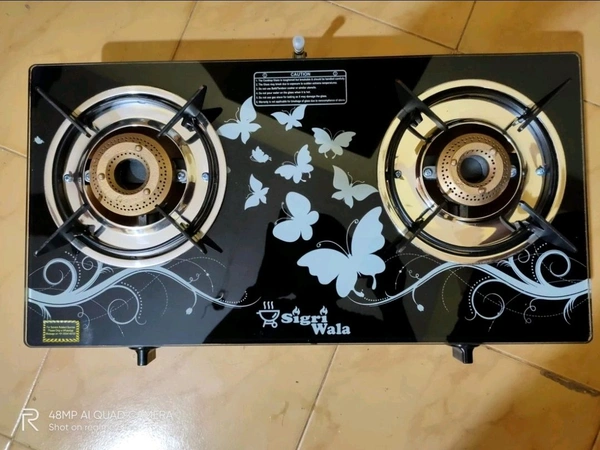Sigri-Wala Surya Toughened Door Step Stain less Steel Glass Manual Gas Stove ( 2 Borner )