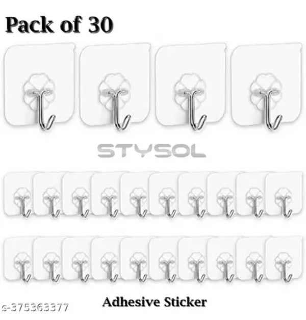 Wall Hooks & Wall Hangers Tex Hooks Pack of 30, for Wall Heavy Duty, Self Adhesive Hook, Wall hangings, Kitchen Accessories Items, Clothes Hanging, Sticky Photo Frame Hangers, Strong