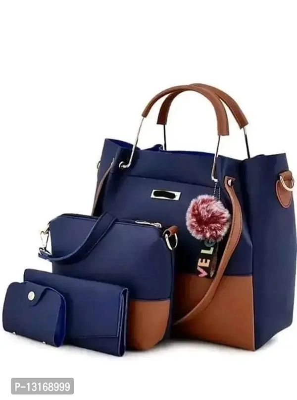 Fancy Pu HandBags For Women 4 Peices - Nevy Blue