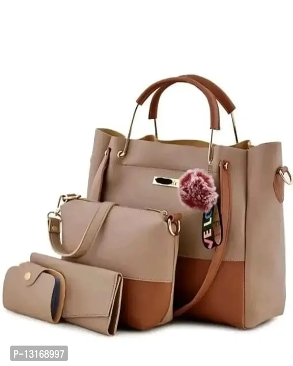 Fancy Pu HandBags For Women 4 Peices - Coffee
