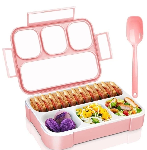 4 Compartment Lunch Box With Spoon For Adult's & Kids (Pack Of 1, 1000ml)