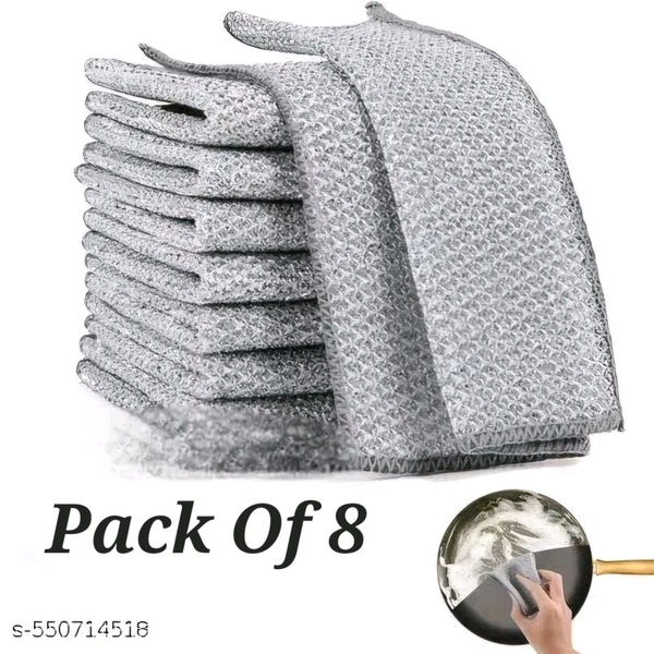 Non Scratch Dish Wash Cloth- Go Multipurpose Wire & Microfiber Dishwashing Rags for Wet and Dry, Easy Rinsing, Reuse Cleaning Cloth for Kitchen, Sinks, Pot & Pans ( Pack Of 8 )
