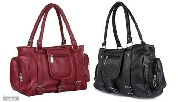 Stylish  PU Artificial Leather Solid Handbags For Women (2 Pieces)