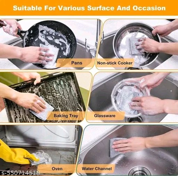 Non Scratch Dish Wash Cloth- Go Multipurpose Wire & Microfiber Dishwashing Rags for Wet and Dry, Easy Rinsing, Reuse Cleaning Cloth for Kitchen, Sinks, Pot & Pans ( Pack Of 8 )