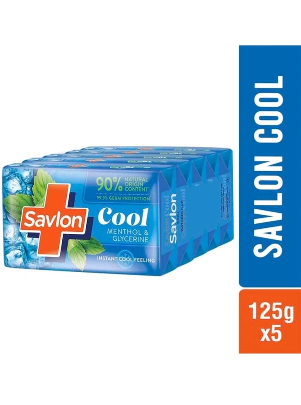 Savlon Cool Soap, with Menthol & Glycerin, 600g (120g - Combo Pack of 5), For All Skin Types