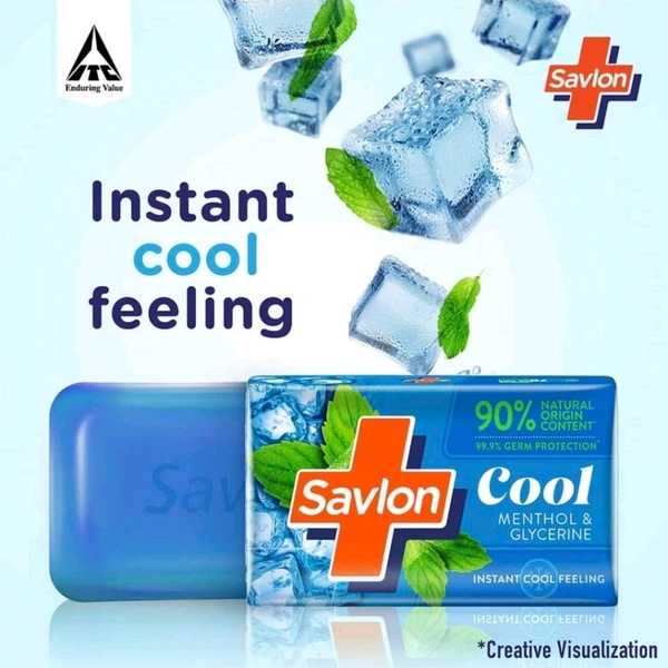 Savlon Cool Soap, with Menthol & Glycerin, 600g (120g - Combo Pack of 5), For All Skin Types