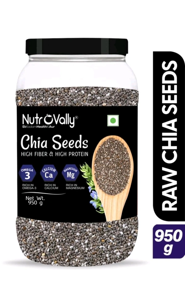 Nutrovally Raw Chia Seeds For Weight Loss With Omega 3, Calciam & Zinc, Fiber Chia Seeds ( 950g )