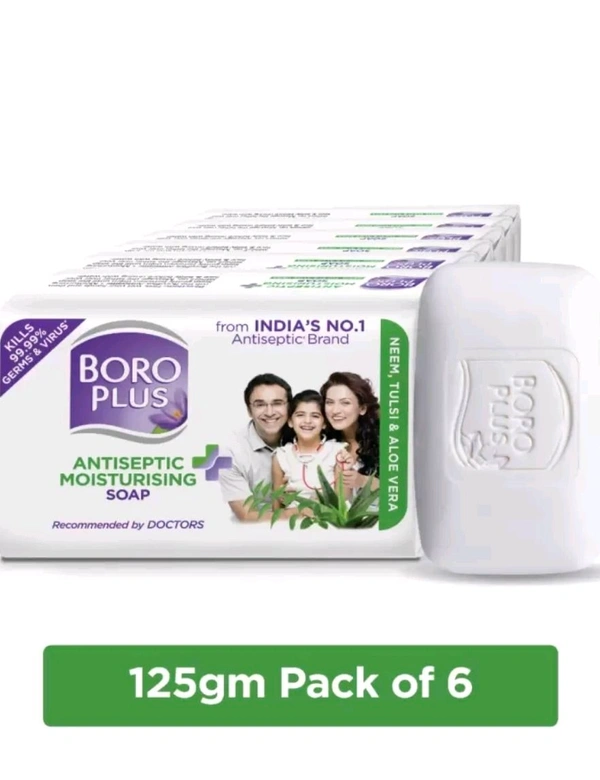 BOROPLUS Set of 6 Antiseptic & Moisturising Soap with Neem Tulsi & Aloe Vera-125 g Each