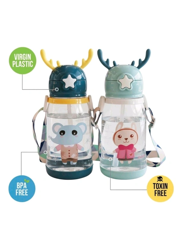 Pack of 1 Cute Deer Horn Drinking School bottle Baby bottle children water bottles 500 ml Bottle Plastic