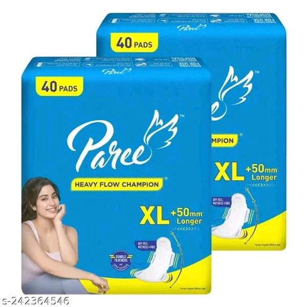 Paree Dry Feel Sanitary Pads For Women |XL-40 Pads each (Combo of 2)|Heavy Flow Champion|Double Feathers for Extra Coverage|Quick Absorption|Gentle Fragrance|Skin Friendly