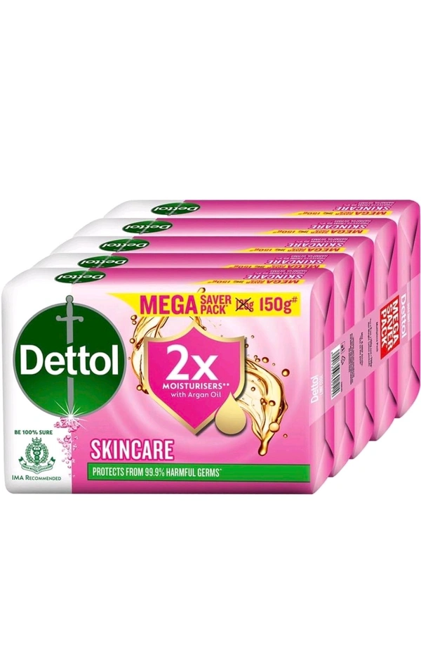 Dettol Skincare Moisturizing Beauty Bathing Soap Bar with Argan Oil (750gm) | Softer Skin,(150gm, Pack of 5)