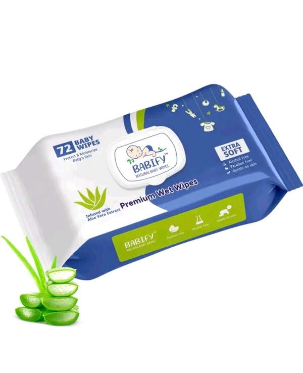 BABIFY Extra Soft Premium Baby Wipes With Aloe Vera Rush & Paraben-Free (Pack of 1) (72 Wipes)