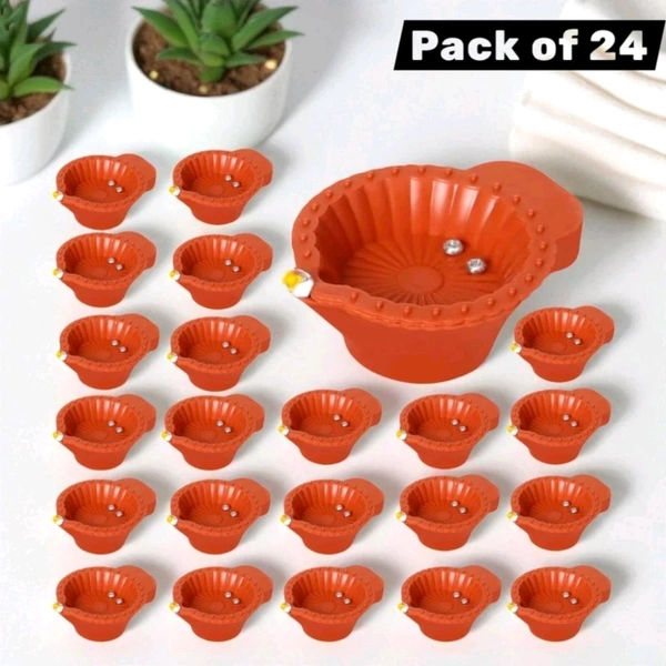 Water Sensor Reusable Led Diyas for Home Decor,Festivals Decoration Diwali Light Plastic Table Diya (Height: 1.5 inch) - Pack Of 24