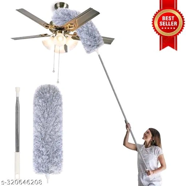 Microfiber Feather Duster Extendable Duster with 100 inches Extra Long Pole, Bendable Head & Long Handle Dusters for Aing Ceiling Fan, High Ceiling, Blinds, Furniture & Cars Gray