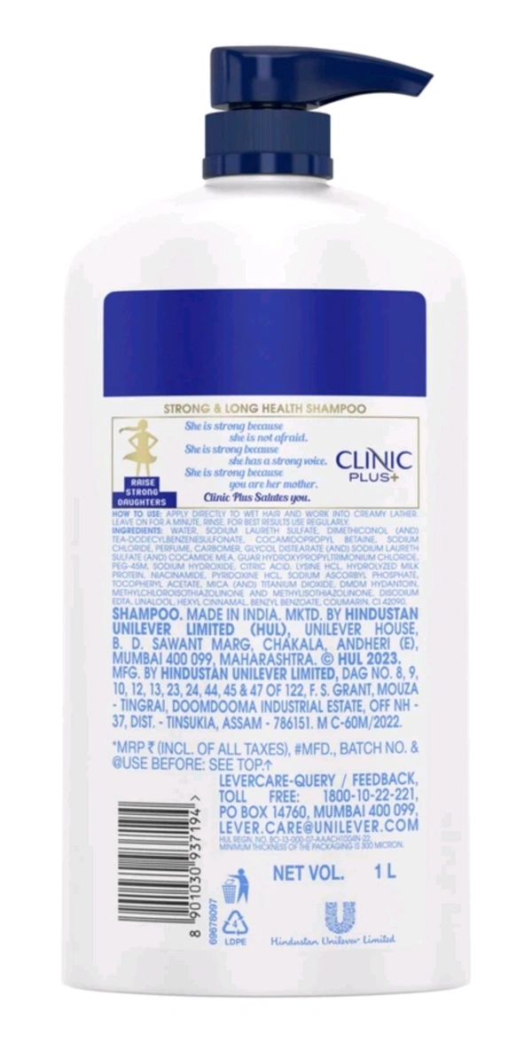 Clinic Plus
Strong & Long, Healthy Hair Shampoo with Milk protein & Multivitamins (1 L)