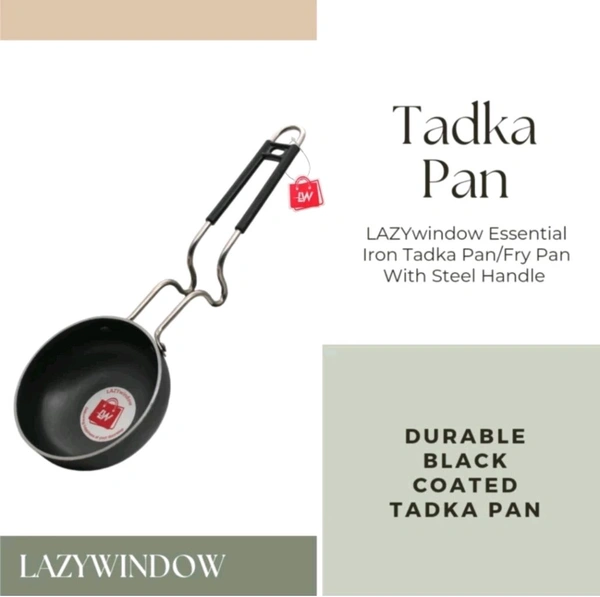 Essential Iron Tadka Pan With Steel Handle, Tadka Pan 12 cm Diameter 0.3 L Capacity (Iron, Induction Bottom 