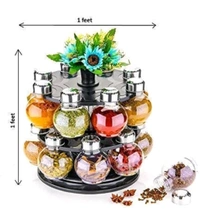 360 Degree Revolving Round Shape Transparent Pack of 16 Jar Spice Rack/Container