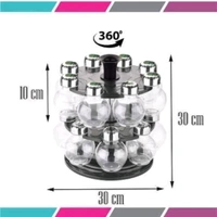360 Degree Revolving Round Shape Transparent Pack of 16 Jar Spice Rack/Container