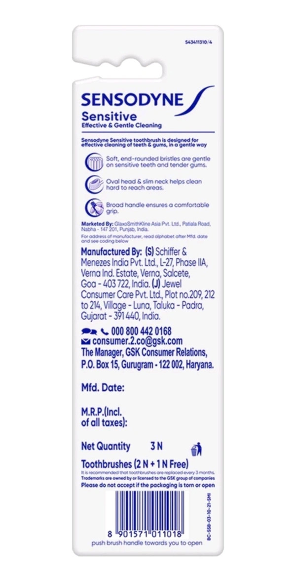 SENSODYNE Sensitive with soft rounded bristles Soft Toothbrush - Pack Of 3