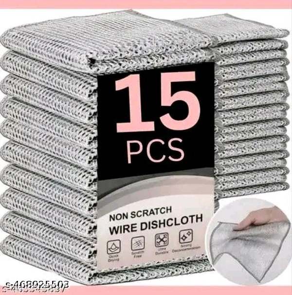 Non Scratch Dish Wash Cloth- Go Multipurpose Wire & Microfiber Dishwashing Rags for Wet and Dry, Easy Rinsing, Reuse Cleaning Cloth for Kitchen, Sinks, Pot & Pans. - Pack Of 15