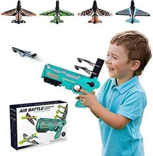 Airplane Launcher Toy Catapult aircrafts Gun with 4 Foam Aircraft  - Curious Blue