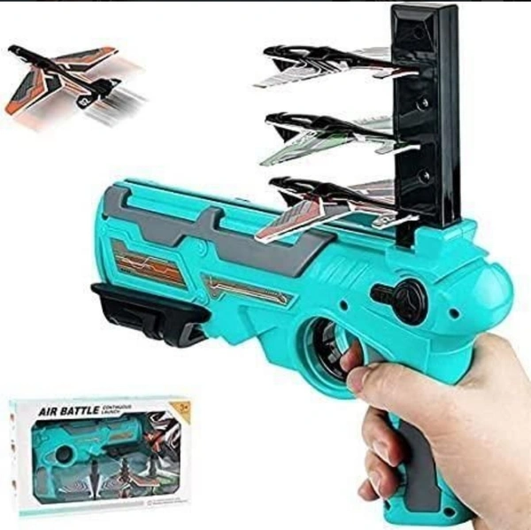 Airplane Launcher Toy Catapult aircrafts Gun with 4 Foam Aircraft  - Curious Blue