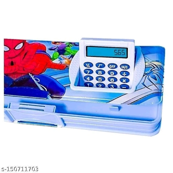 Magnetic Pencil Box/Geometry Box with calculator With dual Sharpener Printed Case of Spider-Man - Free Size