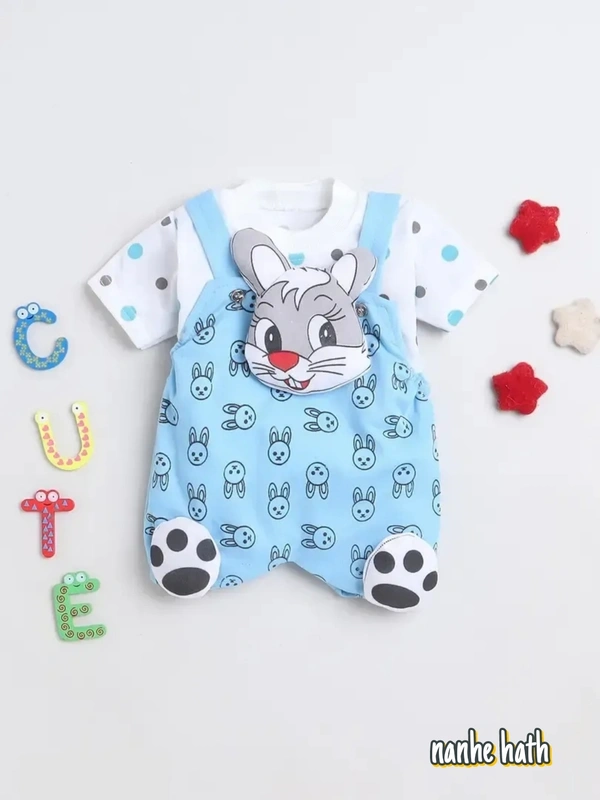 Stylish Cotton Blend Blue Printed T-Shirt With Shorts For Kids - 3-6 Months