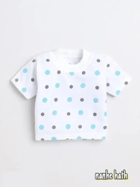 Stylish Cotton Blend Blue Printed T-Shirt With Shorts For Kids - 0-3 Months
