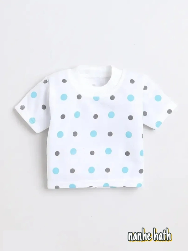 Stylish Cotton Blend Blue Printed T-Shirt With Shorts For Kids - 0-3 Months