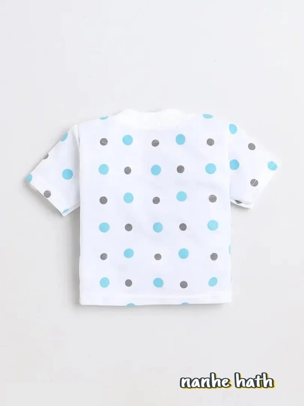 Stylish Cotton Blend Blue Printed T-Shirt With Shorts For Kids - 0-3 Months