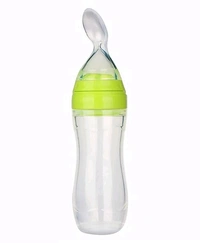 90ML Silicone Spoon Feeding Bottle for Infants and Toddlers - Safe and Easy to Use - Green