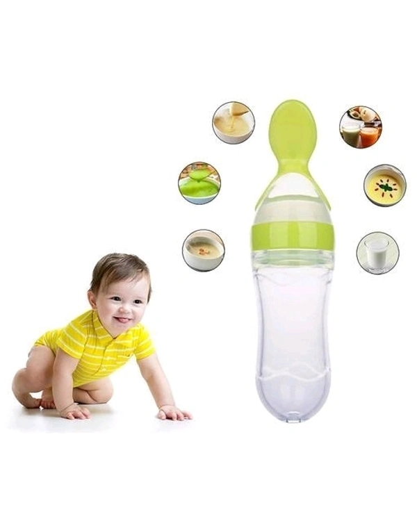 90ML Silicone Spoon Feeding Bottle for Infants and Toddlers - Safe and Easy to Use - Green