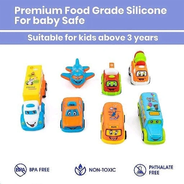 ADKD Friction Powered Pull Back Toy Vehicles Set of 7 - Multicolor