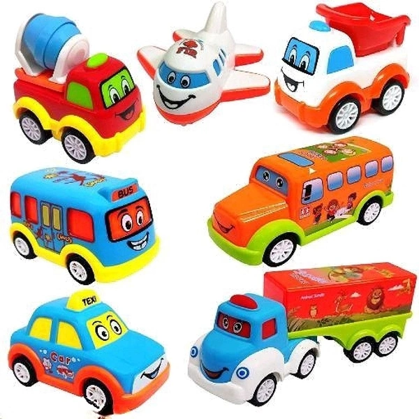 ADKD Friction Powered Pull Back Toy Vehicles Set of 7 - Multicolor