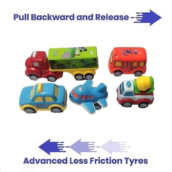 ADKD Friction Powered Pull Back Toy Vehicles Set of 5 - Multicolor